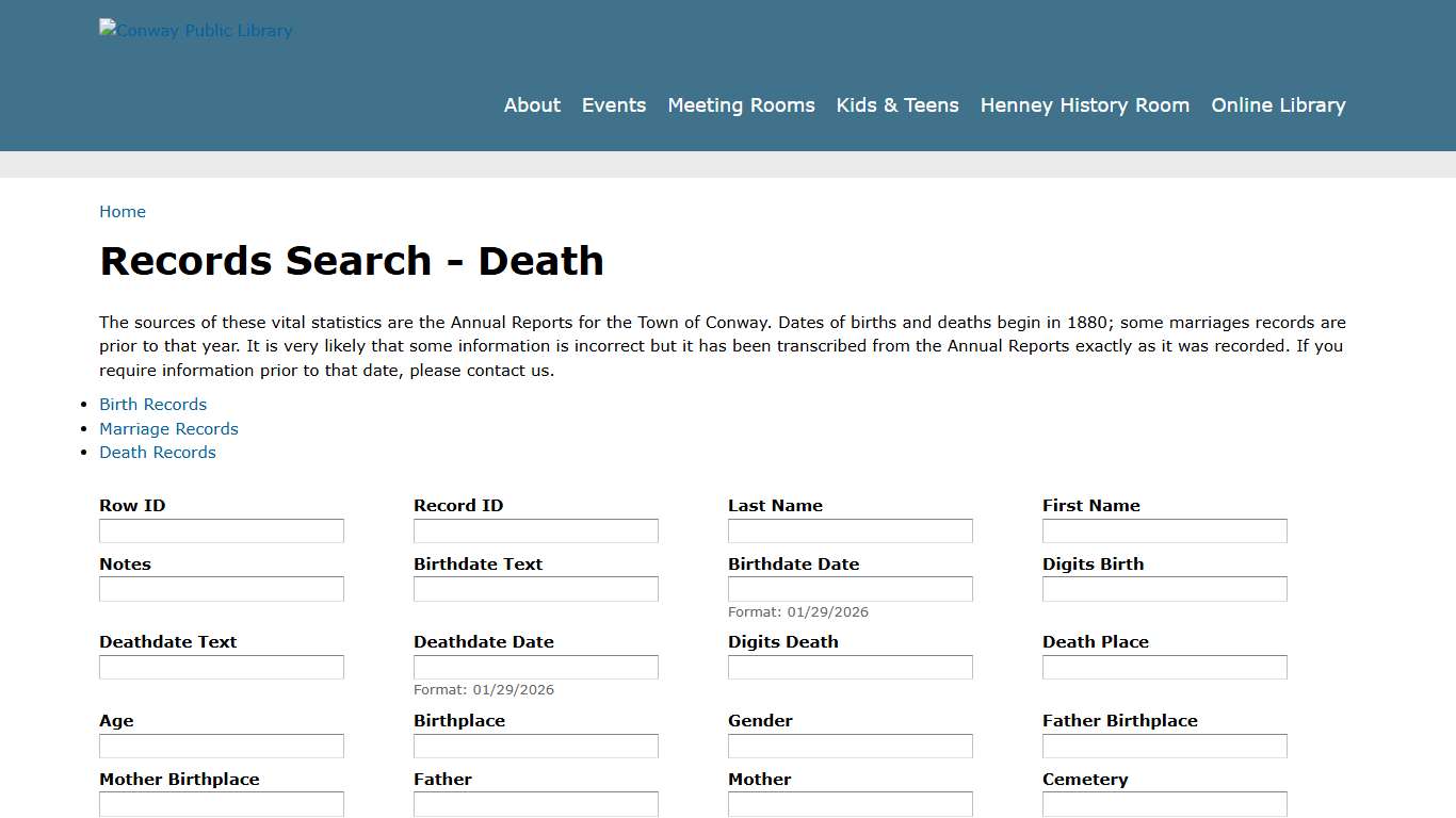 Records Search - Death Conway Public Library